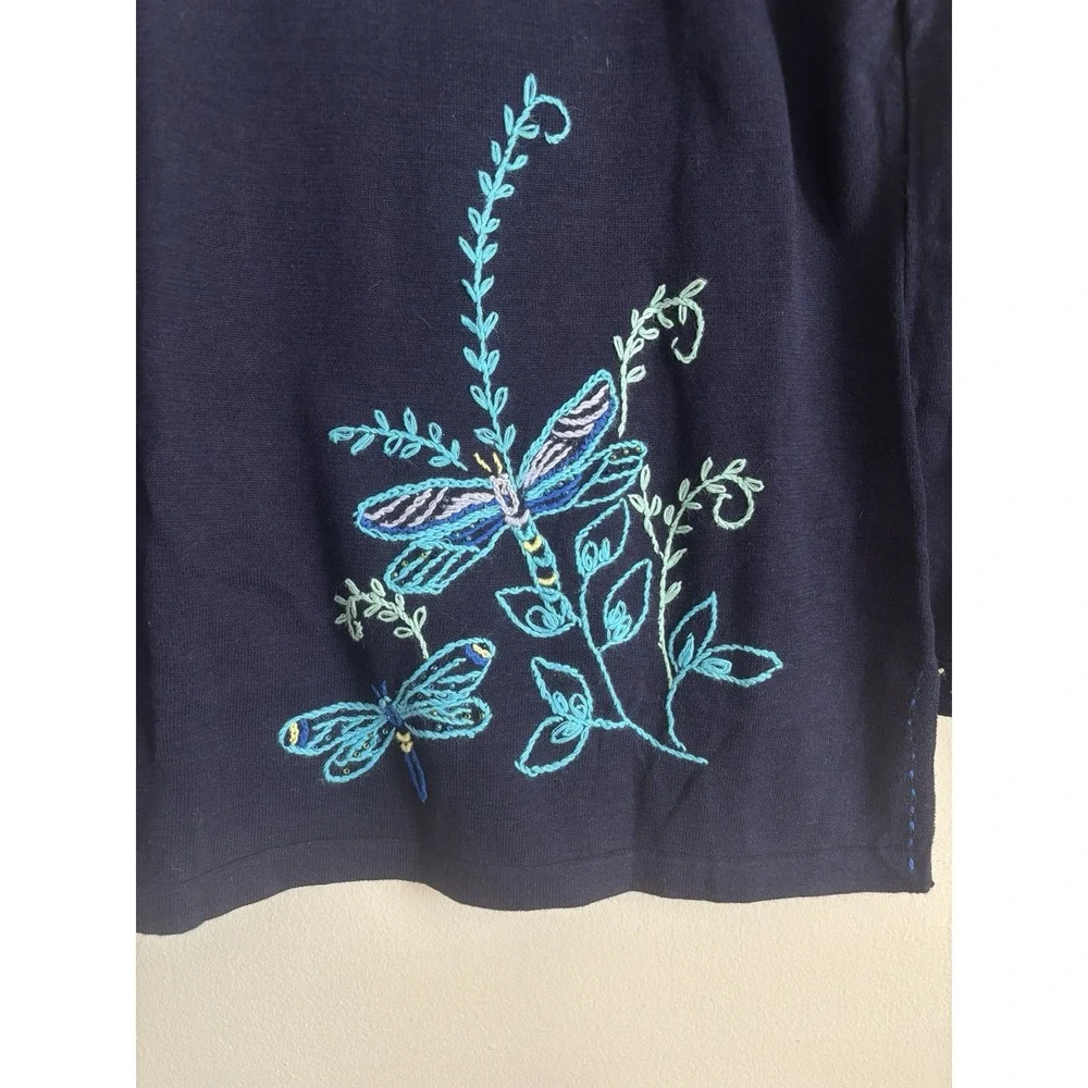 Storybook Knits‎ Small Sweater Tunic Sweater Dragonfly Embroidered Blue Y2K